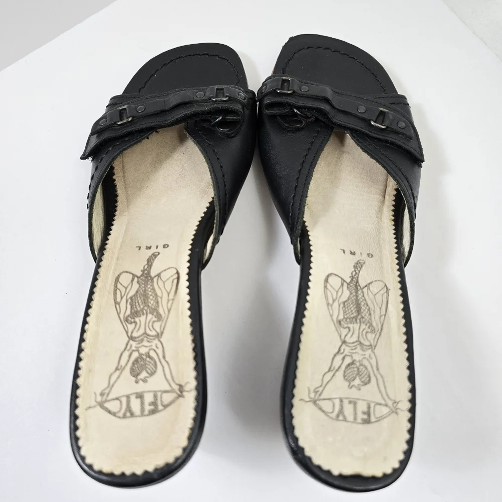 Fly London Gril  Black Wedge slip-on mules Dress Shoes size 39